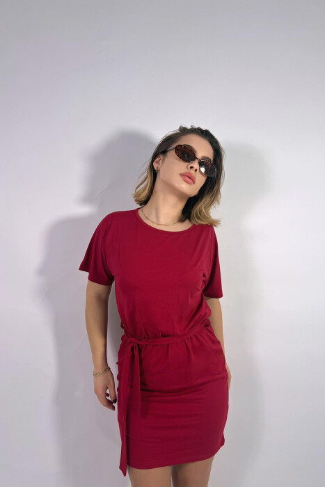 ONE COLOR SIMPLE LACING WOMEN DRESS BURGUNDY/VISHNJE - 5