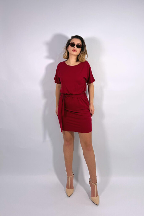 ONE COLOR SIMPLE LACING WOMEN DRESS BURGUNDY/VISHNJE - 6