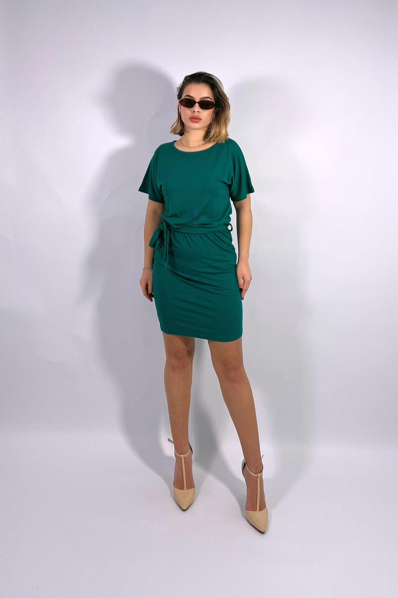 ONE COLOR SIMPLE LACING WOMEN DRESS GREEN/JESHILE - 1