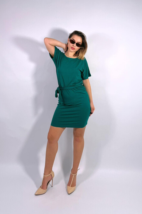 ONE COLOR SIMPLE LACING WOMEN DRESS GREEN/JESHILE - 2