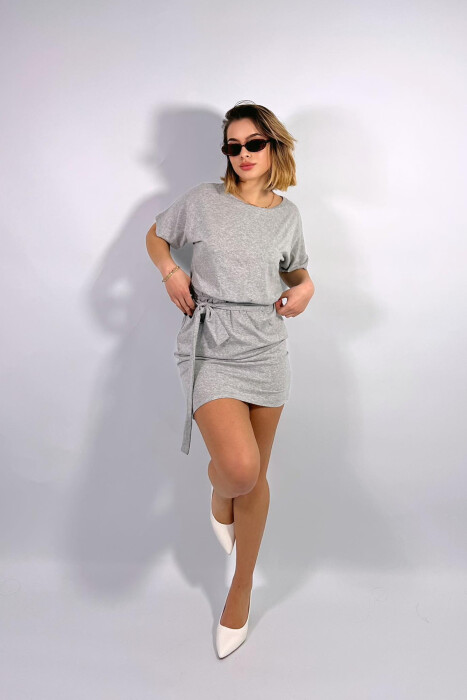 ONE COLOR SIMPLE LACING WOMEN DRESS LIGHT GREY/GZ - 1