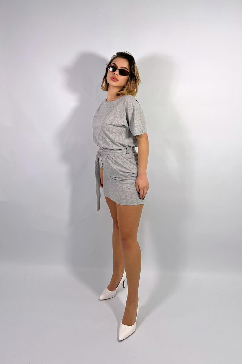 ONE COLOR SIMPLE LACING WOMEN DRESS LIGHT GREY/GZ - 4