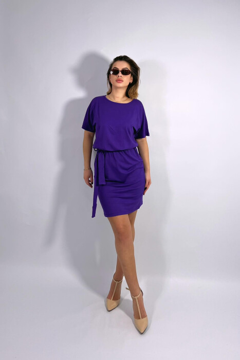 ONE COLOR SIMPLE LACING WOMEN DRESS PURPLE/LEJLA - 3
