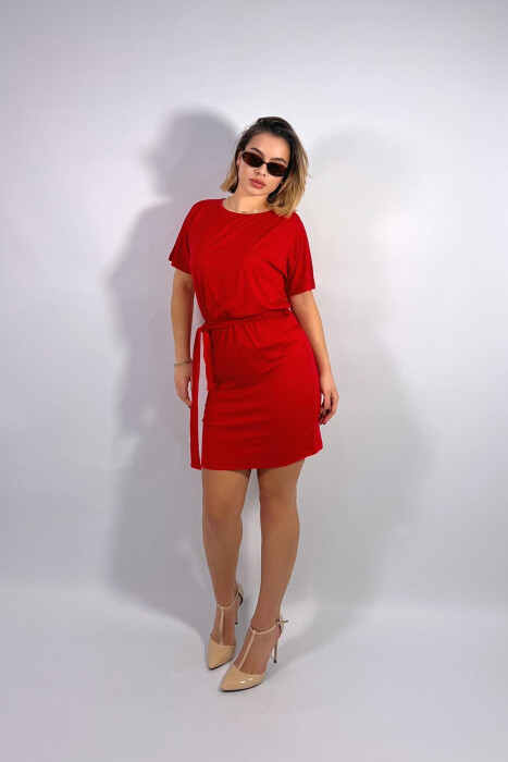 ONE COLOR SIMPLE LACING WOMEN DRESS RED/E KUQE - 4