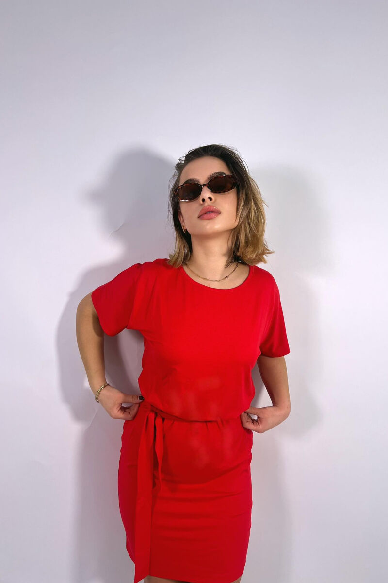 ONE COLOR SIMPLE LACING WOMEN DRESS RED/E KUQE - 5