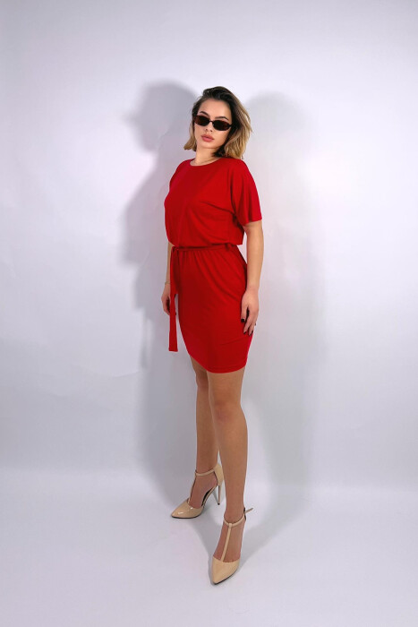 ONE COLOR SIMPLE LACING WOMEN DRESS RED/E KUQE - 6