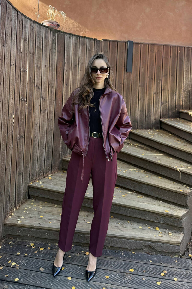 ONE COLOR SIMPLE LEATHER WOMEN JACKET BURGUNDY/VISHNJE - 2