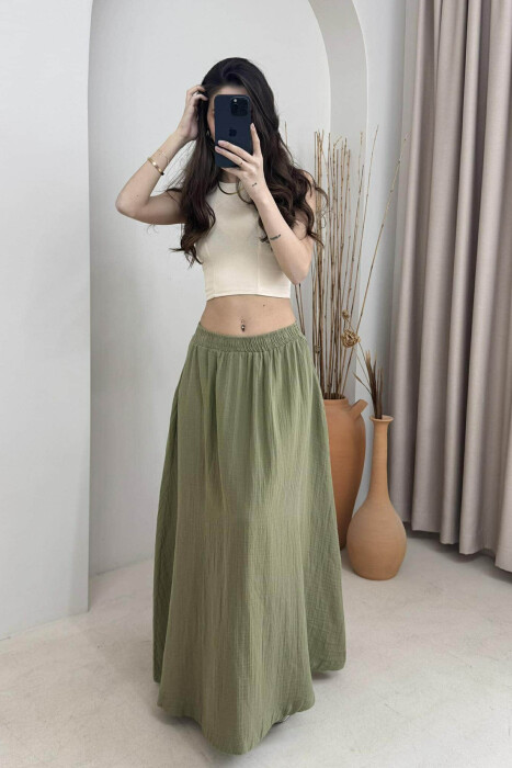 ONE COLOR SIMPLE LONG WOMEN SKIRT GREEN/JESHILE - 2