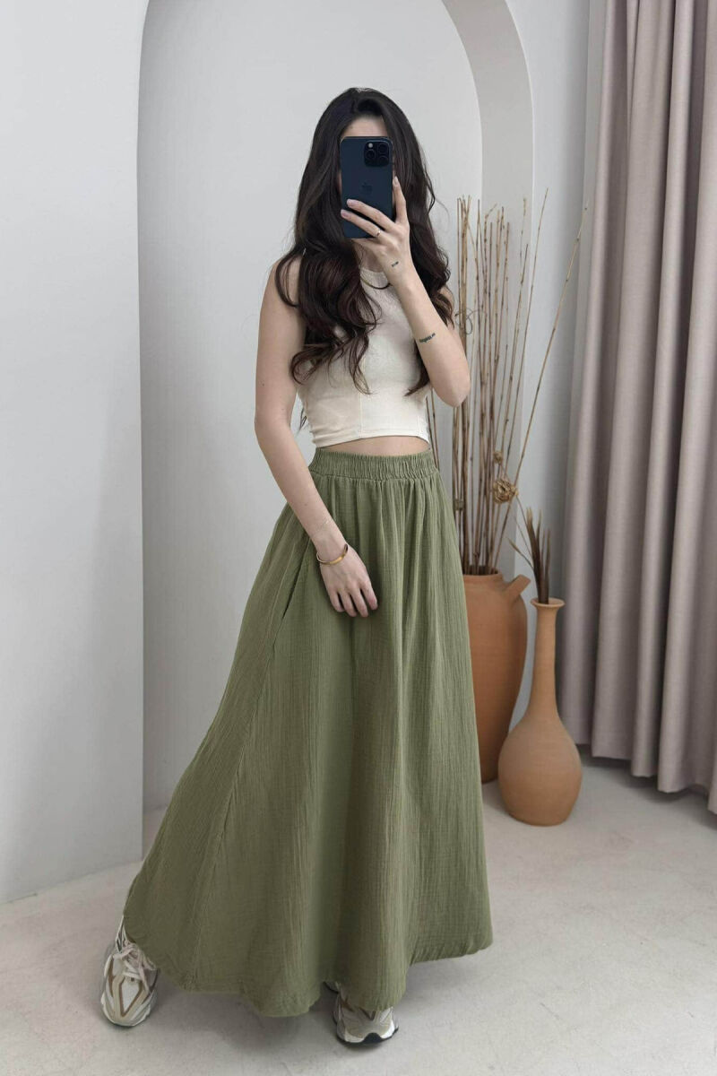 ONE COLOR SIMPLE LONG WOMEN SKIRT GREEN/JESHILE - 3