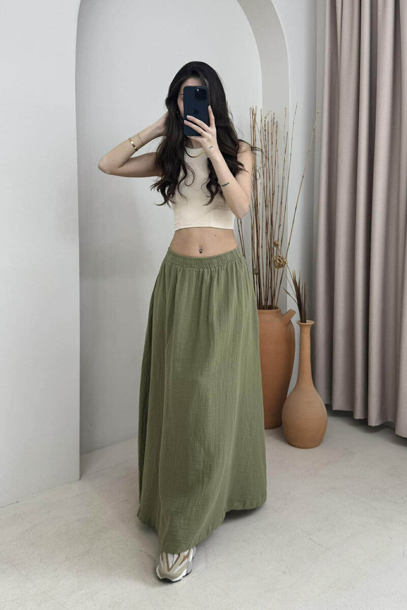 ONE COLOR SIMPLE LONG WOMEN SKIRT GREEN/JESHILE - 5