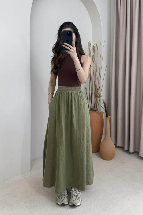 ONE COLOR SIMPLE LONG WOMEN SKIRT GREEN/JESHILE - 6