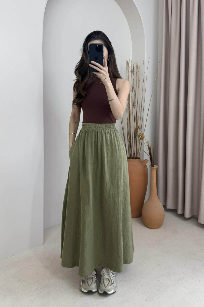 ONE COLOR SIMPLE LONG WOMEN SKIRT GREEN/JESHILE - 6