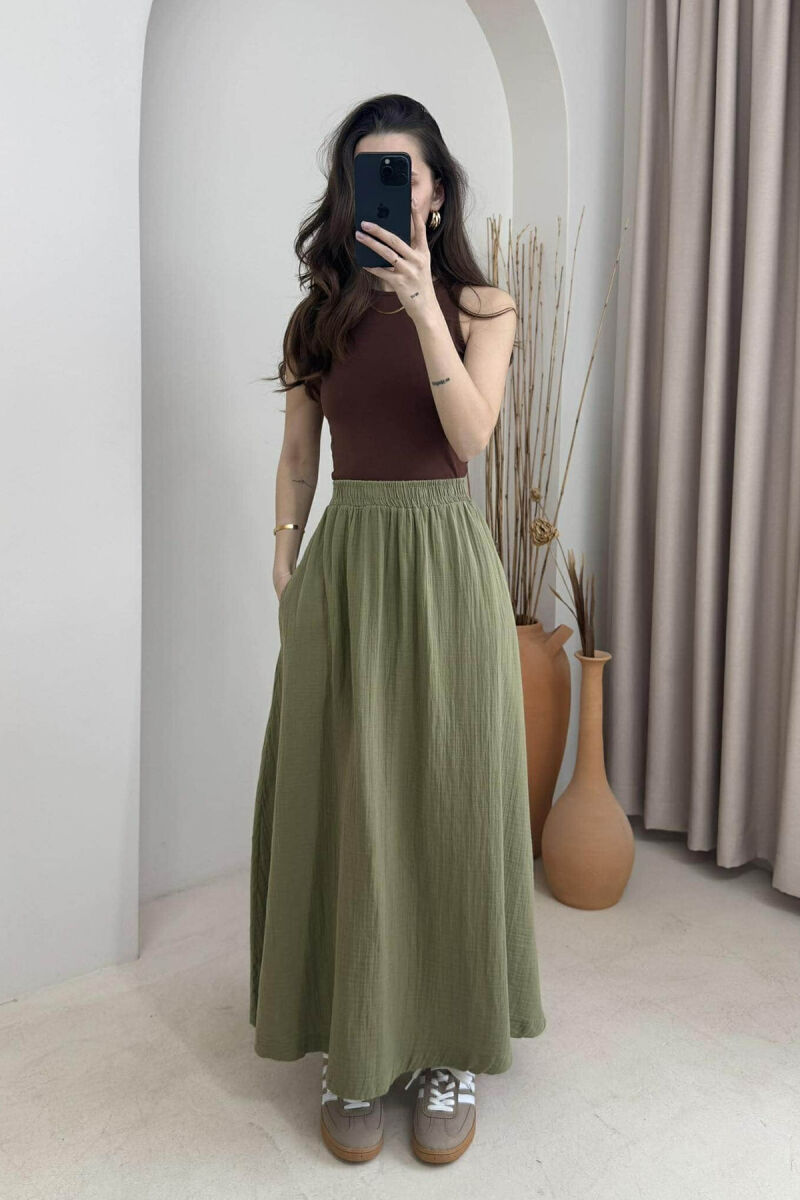 ONE COLOR SIMPLE LONG WOMEN SKIRT GREEN/JESHILE - 7