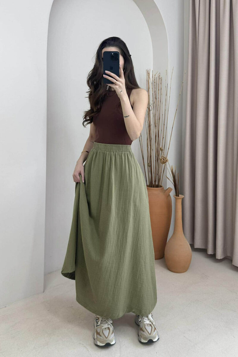 ONE COLOR SIMPLE LONG WOMEN SKIRT GREEN/JESHILE - 8