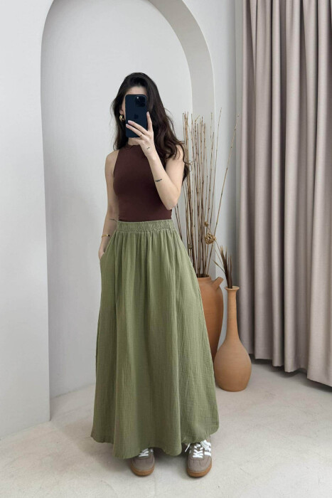 ONE COLOR SIMPLE LONG WOMEN SKIRT GREEN/JESHILE - 9