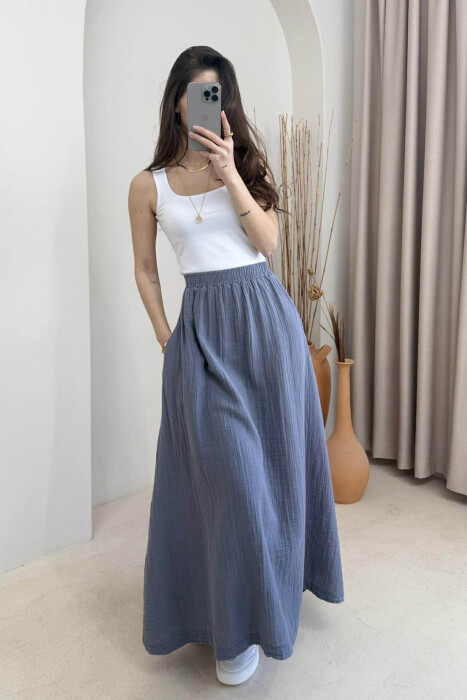 ONE COLOR SIMPLE LONG WOMEN SKIRT GREY/GRI - 2