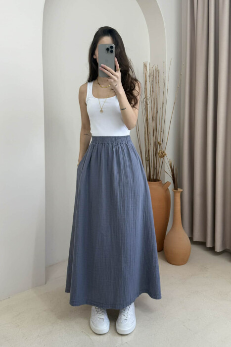 ONE COLOR SIMPLE LONG WOMEN SKIRT GREY/GRI - 3