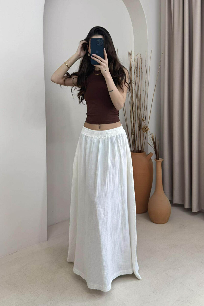 ONE COLOR SIMPLE LONG WOMEN SKIRT WHITE-E BARDHE - 2