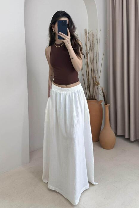 ONE COLOR SIMPLE LONG WOMEN SKIRT WHITE-E BARDHE - 3