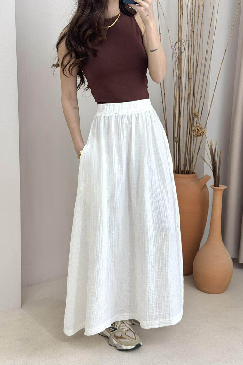 ONE COLOR SIMPLE LONG WOMEN SKIRT WHITE-E BARDHE - 4