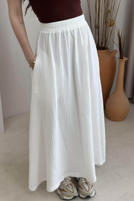 ONE COLOR SIMPLE LONG WOMEN SKIRT WHITE-E BARDHE 