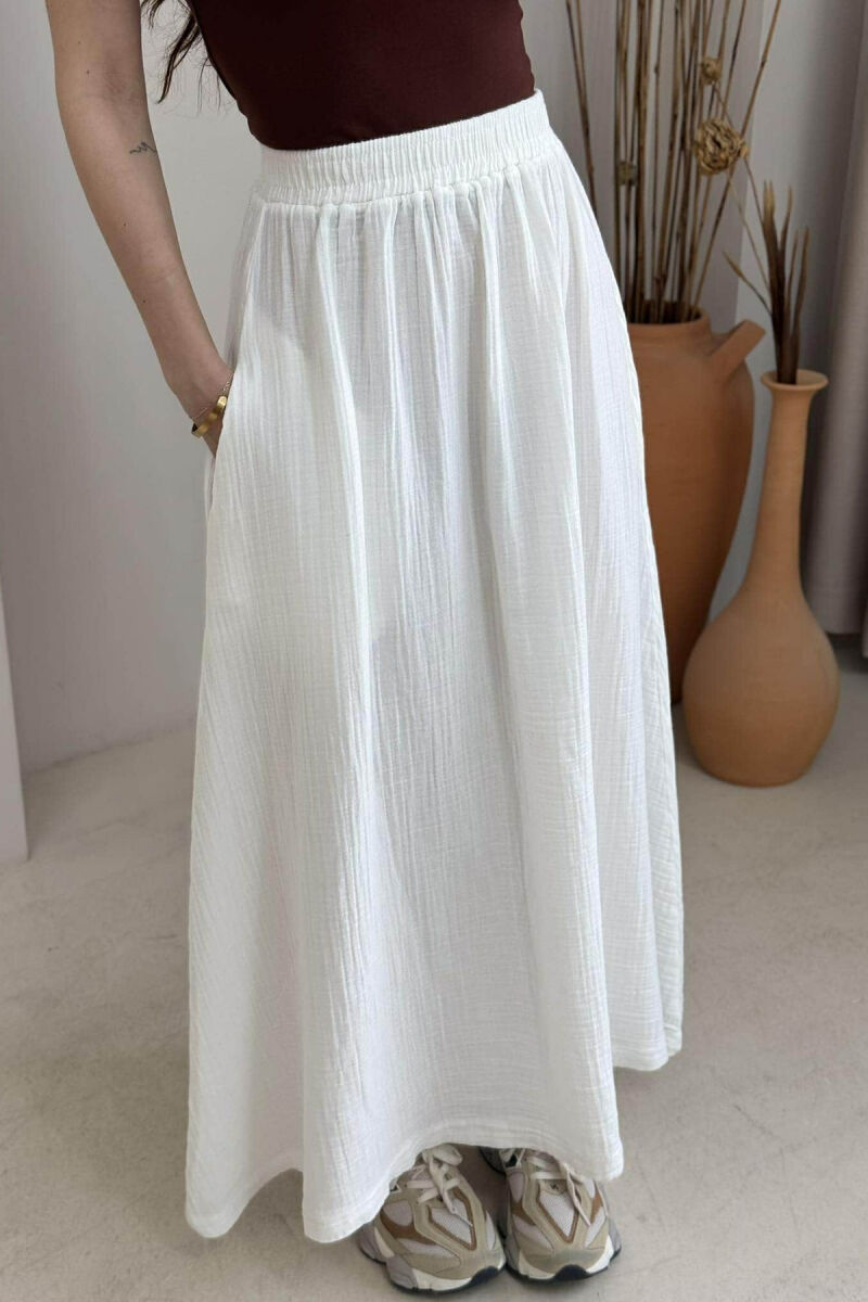 ONE COLOR SIMPLE LONG WOMEN SKIRT WHITE-E BARDHE - 1