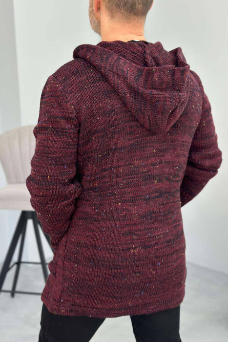 ONE COLOR SIMPLE MEN CARDIGANS BURGUNDY/VISHNJE - 2