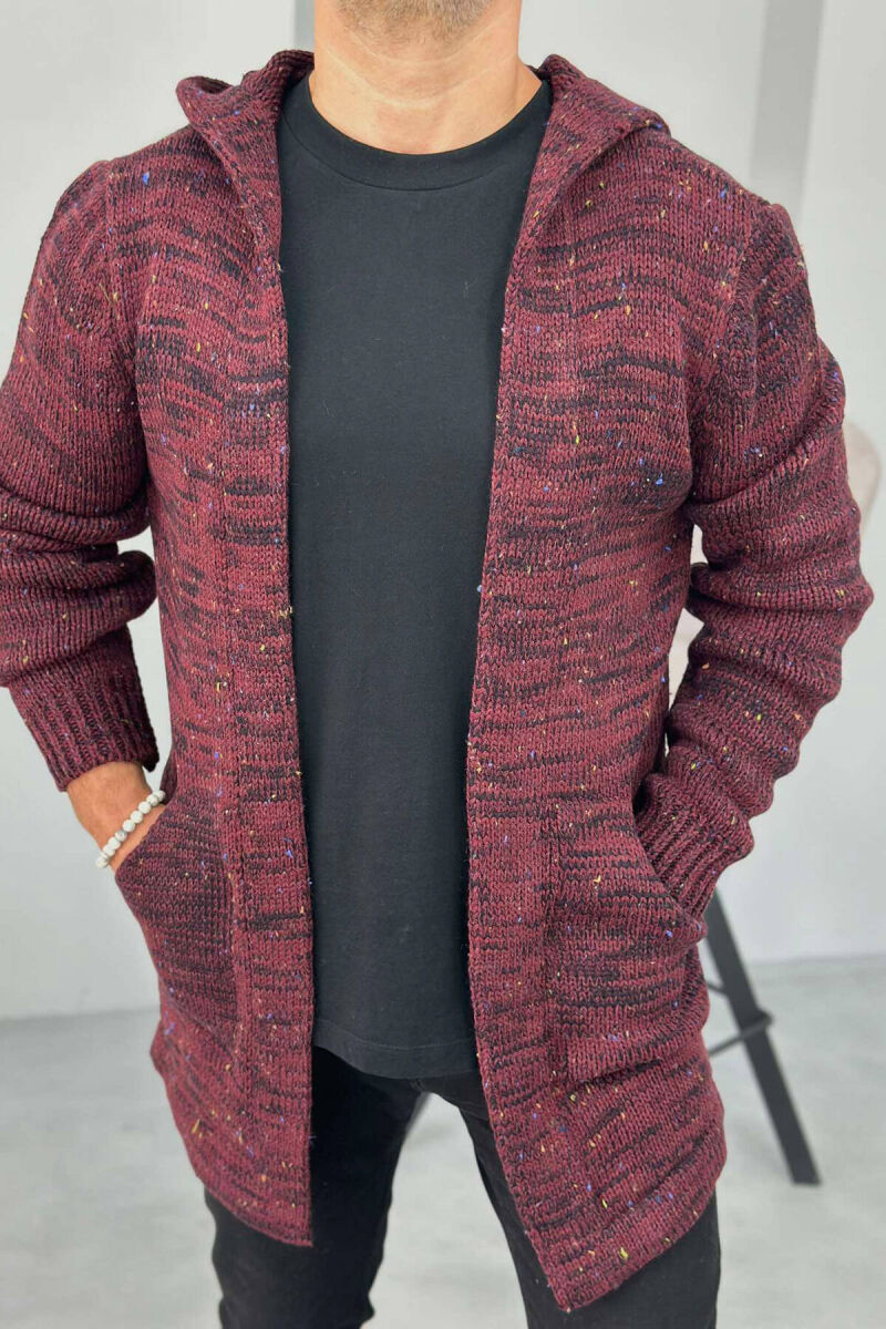 ONE COLOR SIMPLE MEN CARDIGANS BURGUNDY/VISHNJE - 3