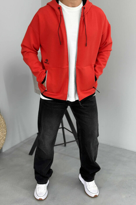 ONE COLOR SIMPLE MEN COTTON JACKETS RED/E KUQE - 2