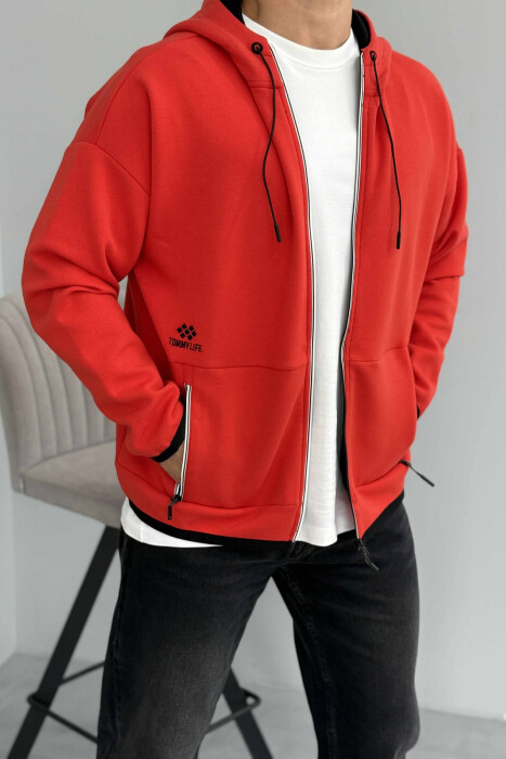 ONE COLOR SIMPLE MEN COTTON JACKETS RED/E KUQE - 3