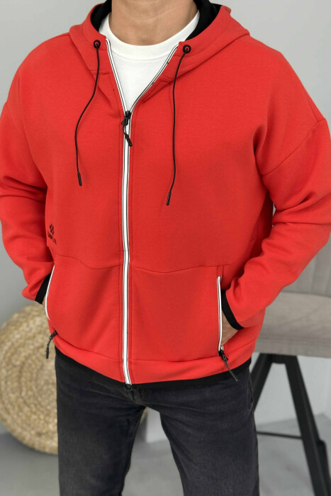 ONE COLOR SIMPLE MEN COTTON JACKETS RED/E KUQE - 1