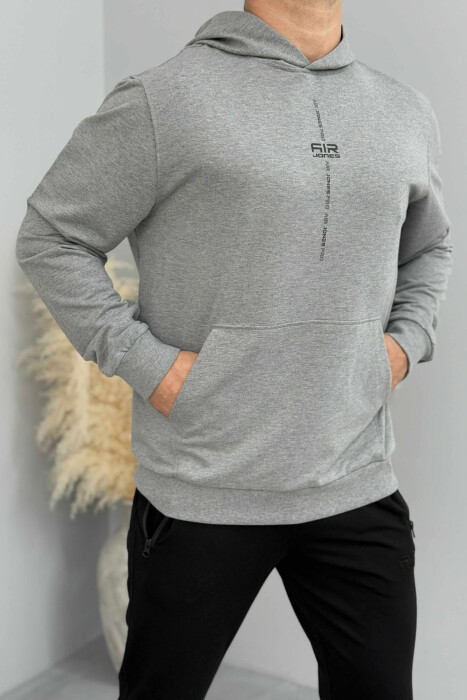 HOODIE E THJESHTË NJË NGJYRËSHE PËR MESHKUJ NË NGJYRËN GRI - KLAUDIO FASHION