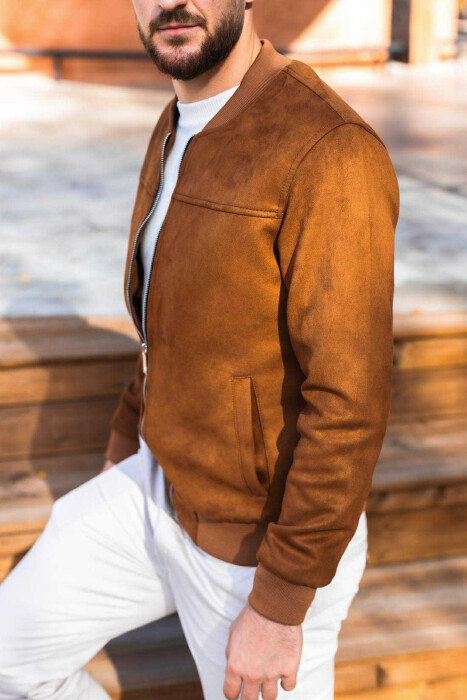 ONE COLOR SIMPLE MEN JACKET BROWN/KAFE - KLAUDIO FASHION