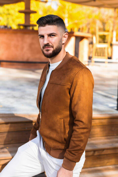 ONE COLOR SIMPLE MEN JACKET BROWN/KAFE - 2