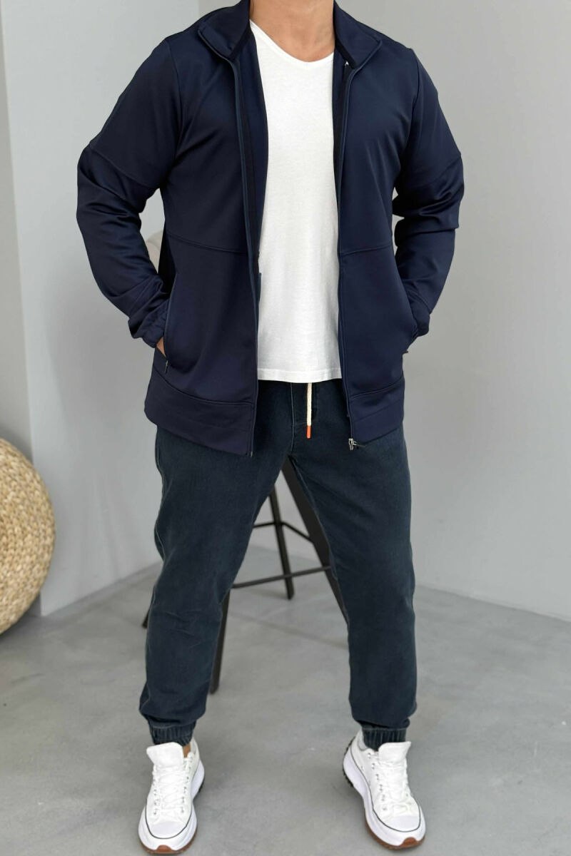 ONE COLOR SIMPLE MEN JACKETS DARK BLUE/BEE - 2