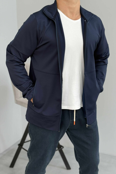 ONE COLOR SIMPLE MEN JACKETS DARK BLUE/BEE - 1