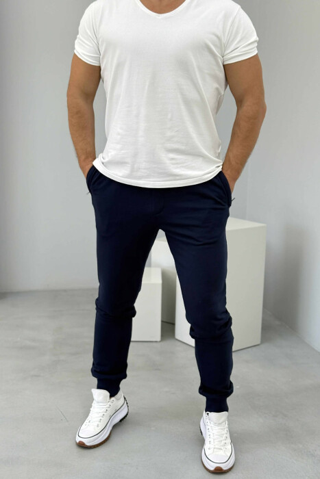 ONE COLOR SIMPLE MEN JOGGERS DARK BLUE/BEE 