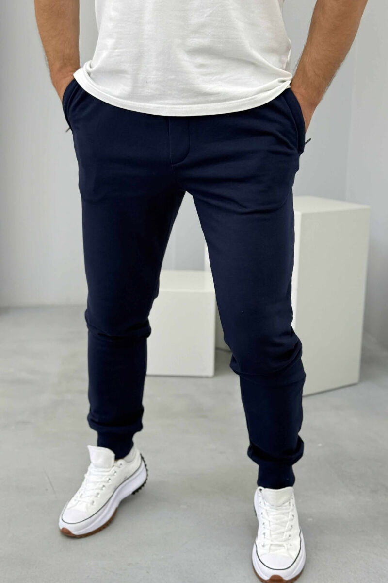 ONE COLOR SIMPLE MEN JOGGERS DARK BLUE/BEE - 4