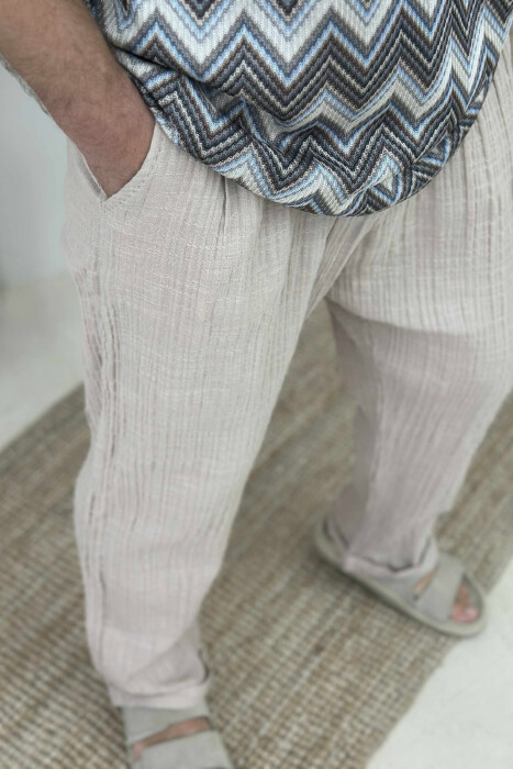 ONE COLOR SIMPLE MEN PANTS BEIGE/BEZHE - 2