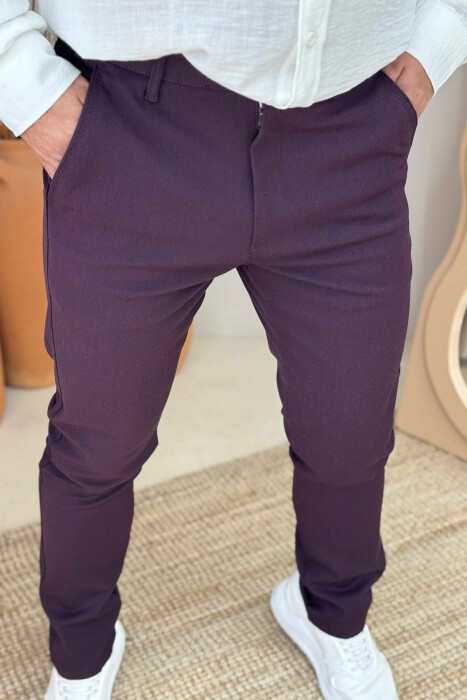 ONE COLOR SIMPLE MEN PANTS BURGUNDY/VISHNJE - 3