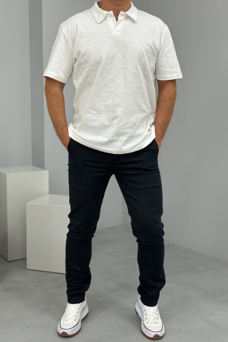 ONE COLOR SIMPLE MEN PANTS DARK BLUE/BEE 