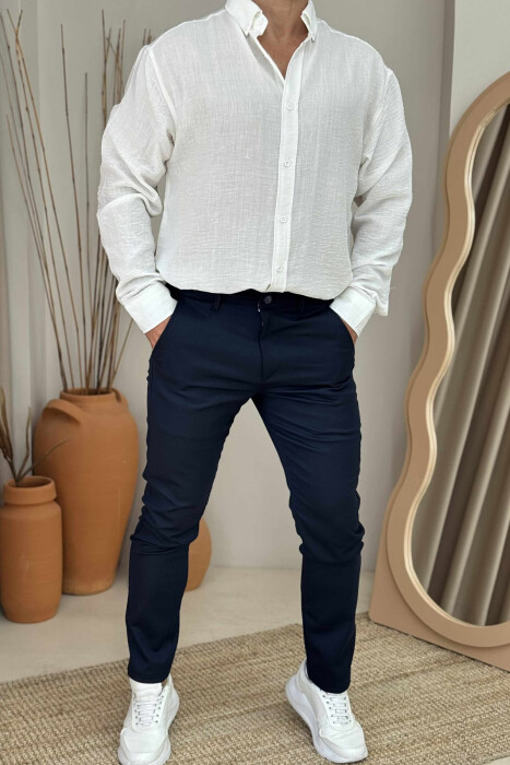 ONE COLOR SIMPLE MEN PANTS DARK BLUE/BEE 