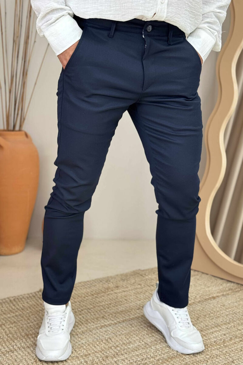 ONE COLOR SIMPLE MEN PANTS DARK BLUE/BEE - 2