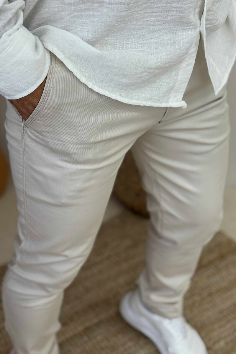 ONE COLOR SIMPLE MEN PANTS LIGHT BEIGE/BZHZB - 4