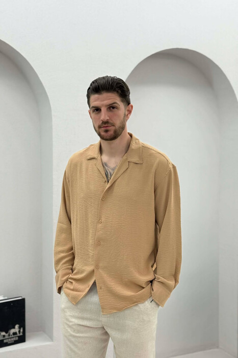 ONE COLOR SIMPLE MEN SHIRT BEIGE/BEZHE - 1