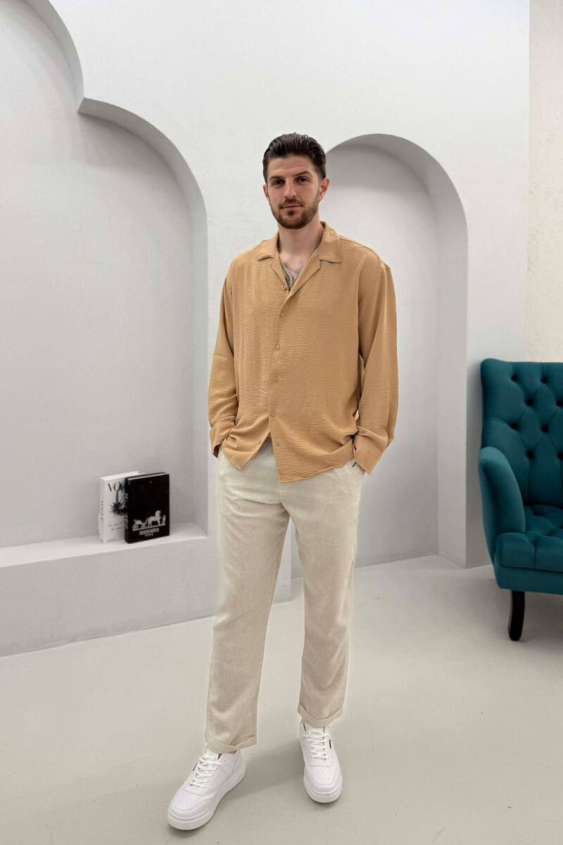 ONE COLOR SIMPLE MEN SHIRT BEIGE/BEZHE - 2