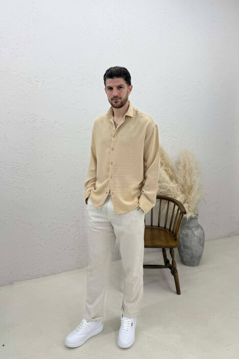 ONE COLOR SIMPLE MEN SHIRT BEIGE/BEZHE - 2