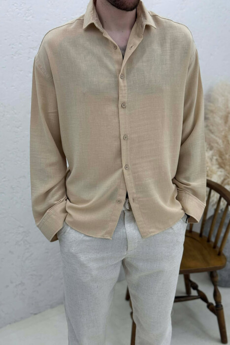 ONE COLOR SIMPLE MEN SHIRT BEIGE/BEZHE - 3