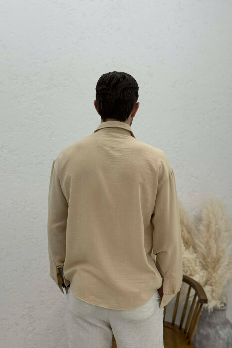 ONE COLOR SIMPLE MEN SHIRT BEIGE/BEZHE - 4