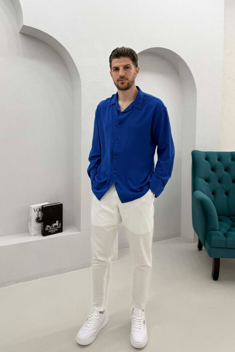 ONE COLOR SIMPLE MEN SHIRT BLUE/BLU - 3